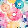 Vivid Watercolor Gears Seamless Pattern AI Generated