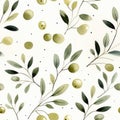 Vivid Watercolor Olives Seamless Pattern AI Generated