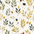 Vivid Watercolor Olives Seamless Pattern AI Generated