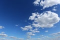 Vivid wide angle skyscape with fluffy white cumulus clouds on a bright sunny summer day