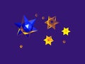Vivid yellow gold blue stars on purple rectangular background Royalty Free Stock Photo