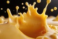 Vivid yellow liquid splash against black background Royalty Free Stock Photo