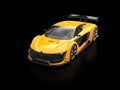 Vivid yellow super sports car in black showroom Royalty Free Stock Photo