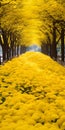 Vivid Yellow Walkway Surrounded By Larme Kei Inspired Flowers