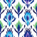 Vividly Bold Blue And Green Ikat Pattern On White Background