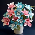 Vividly Bold Handmade Paper Flowers In Teal And Pink With 3d Effect