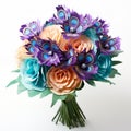 Vividly Bold Paper Peacock Bouquet With Blue And Magenta Roses