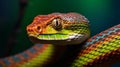 Vividly Colored Venomous Snake Coiling in Lush Rainforest