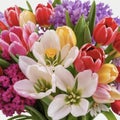 A vividly colorful bouquet of spring flowers