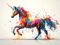 Vividly colorful unicorn with dynamic paint splashes.