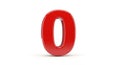 A vividly red, rounded, three-dimensional render of the digit \'0\' against a stark white backdrop Royalty Free Stock Photo