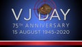 VJ day inscription with World War II Japan army cap and a target. 75th Anniversary. UK version