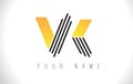 VK Black Lines Letter Logo. Creative Line Letters Vector Templat