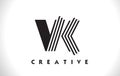 VK Logo Letter With Black Lines Design. Line Letter Vector Illus