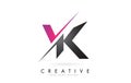 VK V K Letter Logo with Colorblock Design and Creative Cut