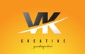 VK V K Letter Modern Logo Design with Yellow Background and Swoosh.