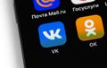 VK VKontakte, OK Odnoklassniki - russian social network mobile apps on screen