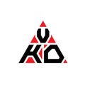 VKO triangle letter logo design with triangle shape. VKO triangle logo design monogram. VKO triangle vector logo template with red