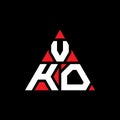 VKO triangle letter logo design with triangle shape. VKO triangle logo design monogram. VKO triangle vector logo template with red