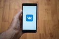 Vkontakte logo on smartphone screen