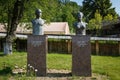 Statues of Arethia and Gheorghe Tatarescu on July 01, 2020 in Vladimir, at Tudor Vladimirescu memorial house.