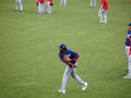 Vladimir Guerrero throws ball in outfield to warm