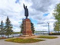 Vladimir Lenin`s monument in city center of Kineshma, Russian town on Volga river. Royalty Free Stock Photo