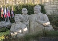 Vladimir poetin with angela merkel and Kim Jong-un in sand sculpture