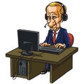 Vladimir Putin in Front of His Computer. Cartoon Caricature Vector Illustration