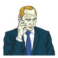 Vladimir Putin on Phone. Vector Portrait Cartoon Caricature. August 14, 2017