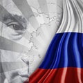 Vladimir Putin Russian President poster with flag overlay