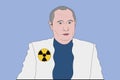 Vladimir Putin in a white suite with a nuke sign symbol - vector illustration Royalty Free Stock Photo