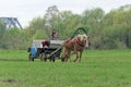 Vladimir region, Russia. - May 06.2018. Taxi carts on horseback for the transportation of pilgrims from the station to the Church