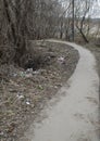 Vladimir, Russia April 18, 2019 Vladimir Lakin street 209, path littered with garbage