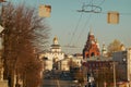 Vladimir, Russia - Public and private transport circles around the Golden Gates in Vladimir