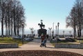 Vladimir, Russia - Tourists in front of the Monument to Prince Vladimir and St. Theodore in Vladimir