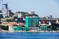 Summer, 2016 - Vladivostok, Russia - Vladivostok Marine Facade. Commercial seaport from the sea side