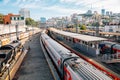 Vladivostok railway station platform and city view in Russia