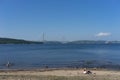 Seascape overlooking the beach and the Russian bridge on the horizon.