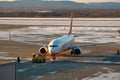 Vladivostok, RUSSIA - Jan 10, 2020: Boeing 737-8AS HL8061 of the Jeju Air airline preparing for takeoff at Knevichi airport Royalty Free Stock Photo