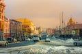 Winter street view and car traffic Royalty Free Stock Photo