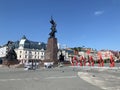 Vladivostok, Russia, July, 13, 2020. Central square of Vladivostok - the square of the Revolution Fighters in the summer of 202