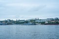 Warships on the background of the urban landscape