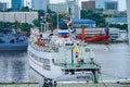 Warships on the background of the urban landscape