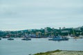 Warships on the background of the urban landscape