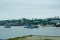 Warships on the background of the urban landscape