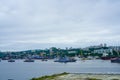 Warships on the background of the urban landscape