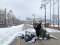 Vladivostok, Russia, March, 03,2020. Lack of tourists on Sports embankment in Vladivostok during the closure of borders due to out Royalty Free Stock Photo