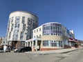 Vladivostok, Russia, March, 13,2020. Modern round apartment building and administrative building in Vladivostok, Patrokl Bay