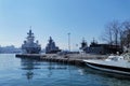 Seascape with Russian warships at the pier